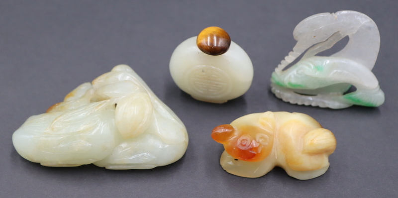 Appraisal: GROUPING OF CARVED JADE OBJECTS Includes a petite circular incised