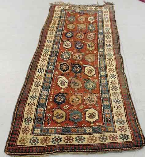 Appraisal: Colorful antique Heriz hall runner red field and overall geometric