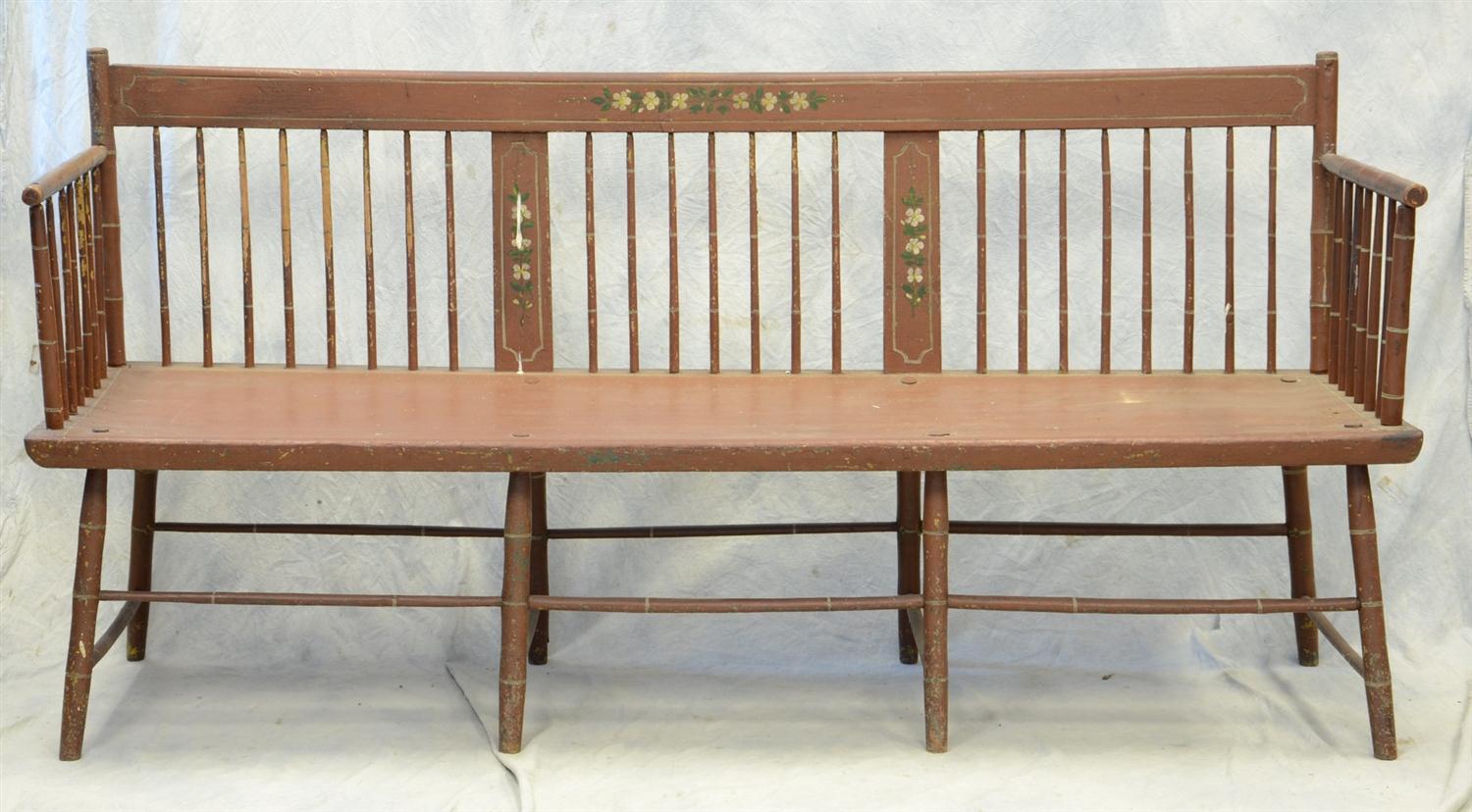 Appraisal: -Spindle triple back bamboo turned Windsor settle bench with high