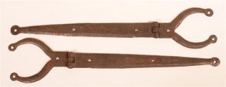 Appraisal: th th Century Wrought Iron Ram's Horn Strap Hinges Penny