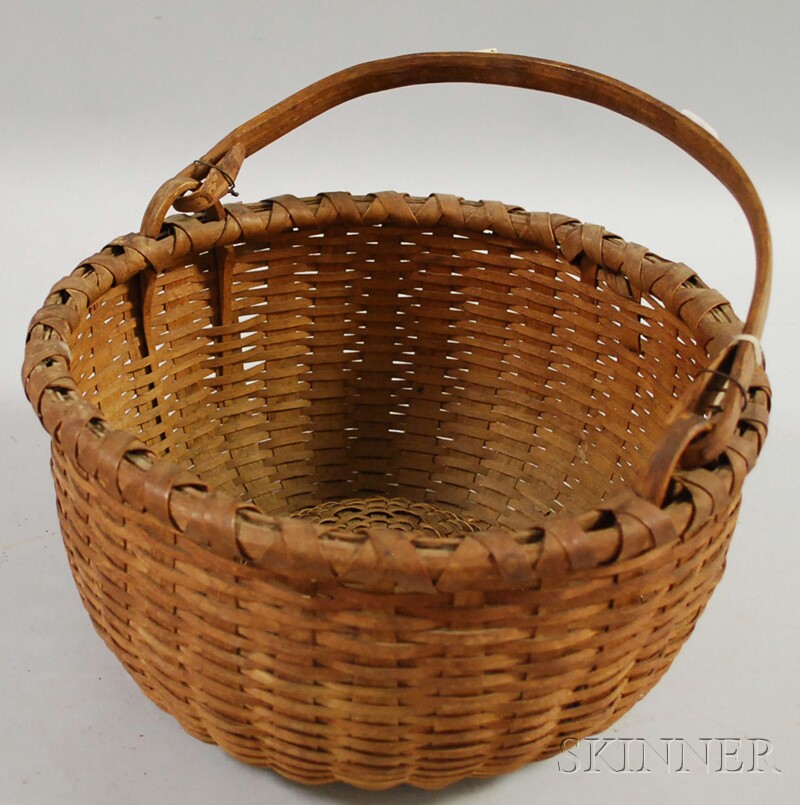 Appraisal: Circular Woven Splint Open Basket with Swing Handle ht to