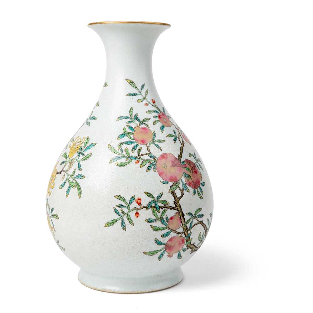 Appraisal: FAMILLE ROSE SGRAFFITO-GROUND 'FRUITS' VASE YUHUCHUNPING QING DYNASTY QIANLONG MARK