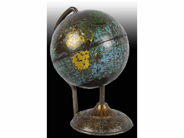 Appraisal: Cast Iron Globe on Wire Arc Still Bank Description Made