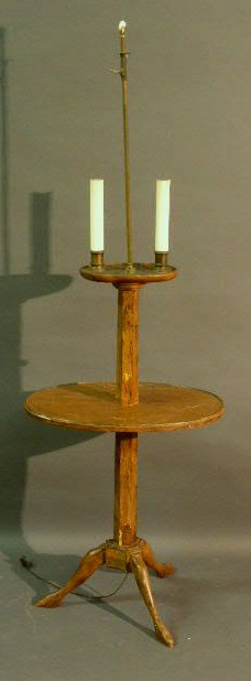 Appraisal: Pine candlestand with two tiers electrified h x w x