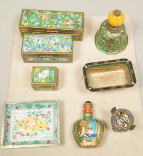 Appraisal: pc Chinese Enamel Lot enamel brass hinged box pc Chinese