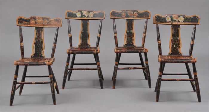 Appraisal: FOUR LATE FEDERAL PAINTED AND DECORATED 'FANCY' SIDE CHAIRS Each