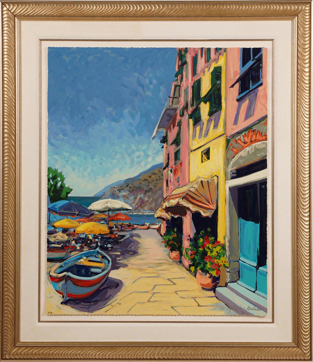 Appraisal: TH ST CENTURY COASTAL VILLAGEserigraph signed Marie B illegible lower