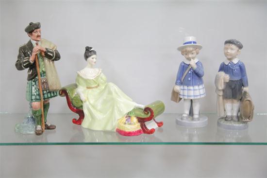 Appraisal: FOUR PORCELAIN FIGURINES Two Royal Doulton ''At Ease'' HN ''