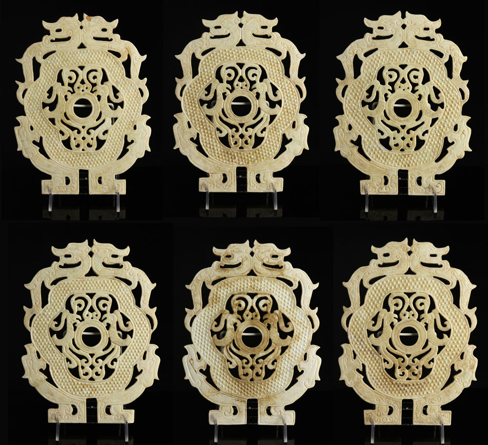 Appraisal: - Six Chinese Carved Bi Six carved bi China hardstone