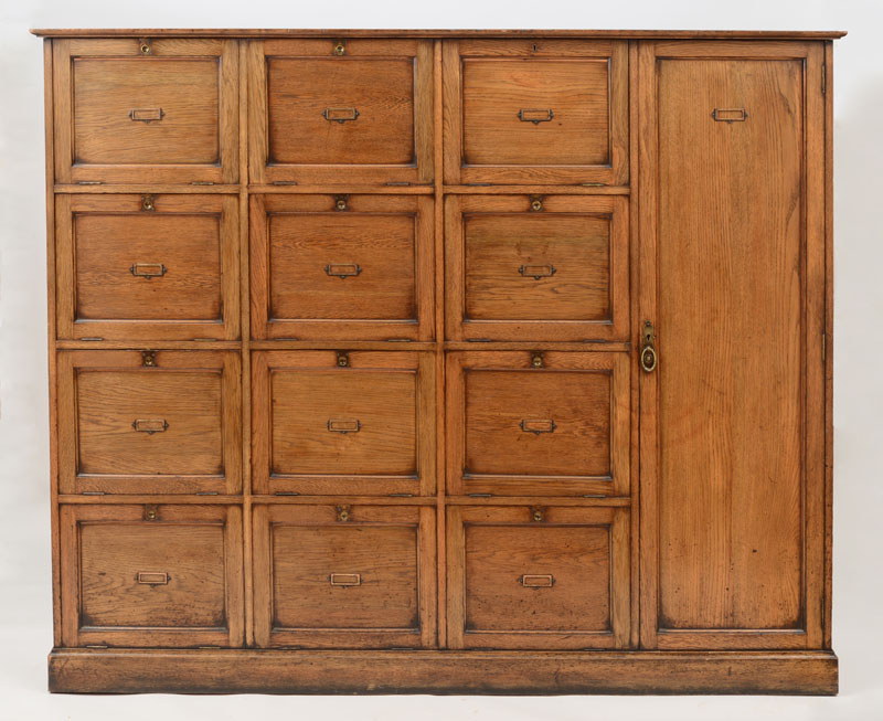 Appraisal: Vintage Style Oak File Cabinet With single door and twelve