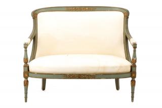 Appraisal: Louis XVI Style Polychromed Fauteuil Settee Continental likely French early