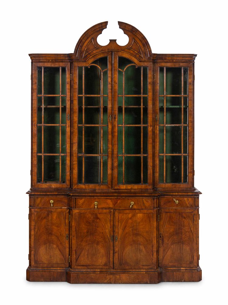 Appraisal: A George II Walnut Breakfront Bookcase A George II Walnut