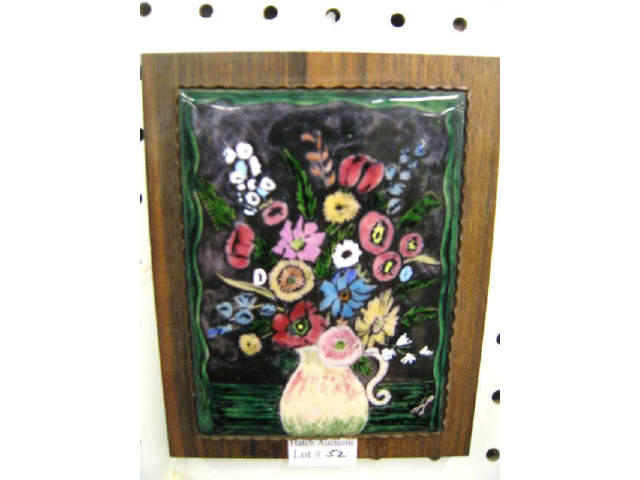 Appraisal: Enameled Plaque by Hauvig floral still life Paris Expo winner