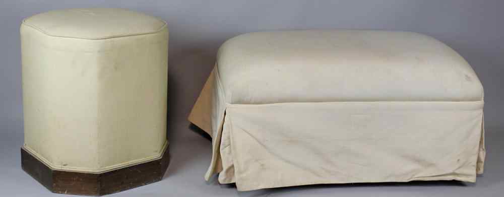 Appraisal: ART DECO OTTOMAN AND A GEORGE III STYLE OTTOMAN upholstered