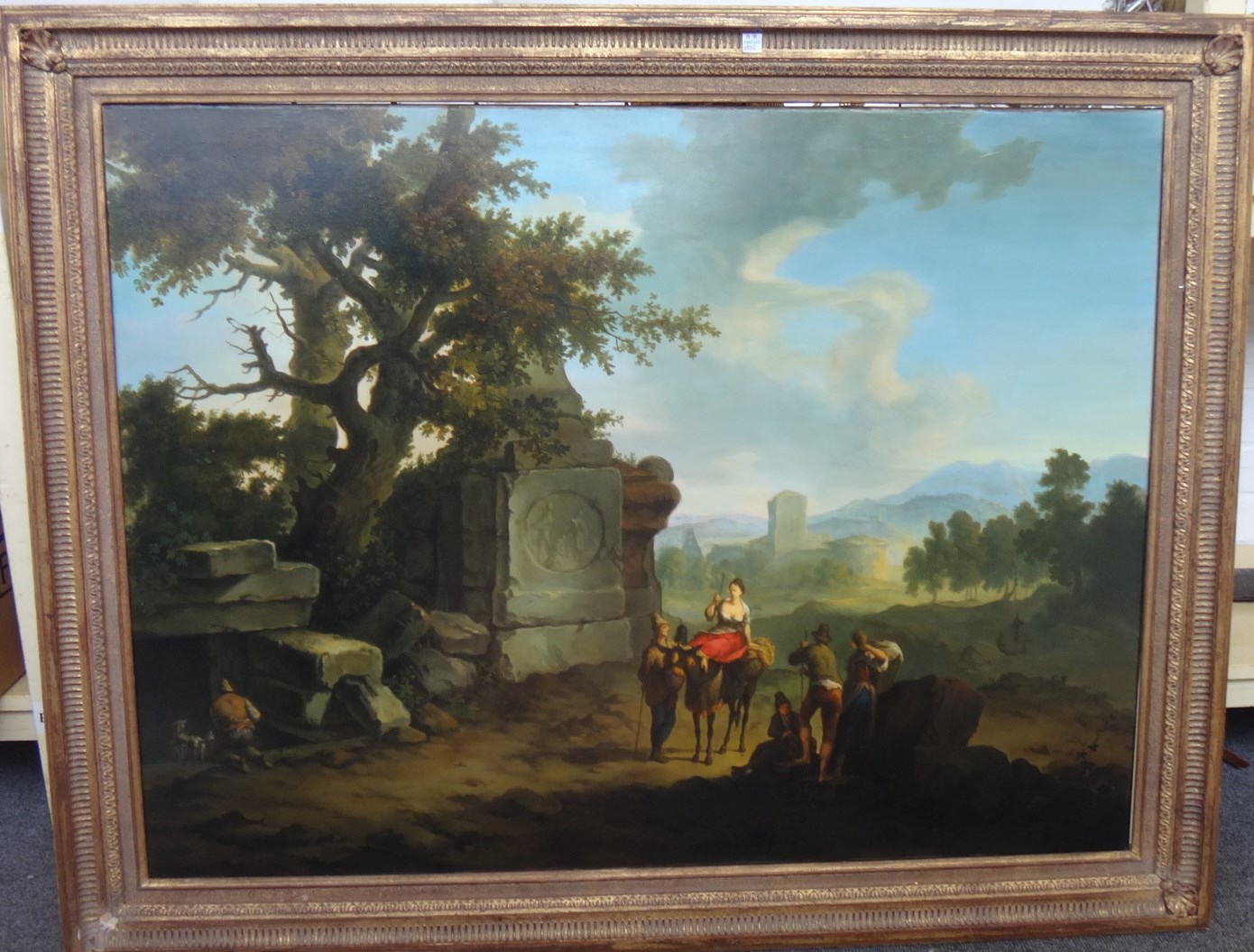 Appraisal: After Franz Berg Rustic landscapes with travellers a pair oil