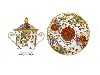 Appraisal: A SPODE BROCADE PATTERN CHOCOLATE CUP COVER AND STAND painted