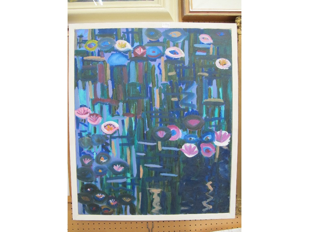 Appraisal: JANICE KELLY Oil on canvas 'Water lilies' labelled verso