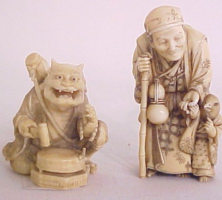 Appraisal: Two Japanese ivory carvings early th C including figure of