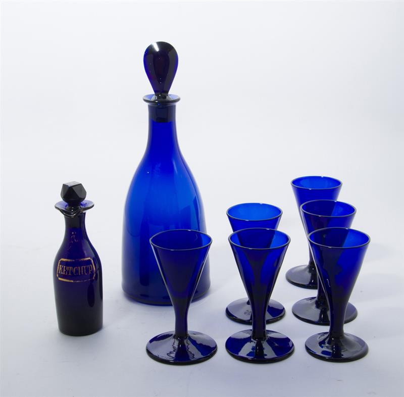 Appraisal: SET OF SIX BRISTOL BLUE GLASS FUNNEL LIQUEURS A MALLET-FORM