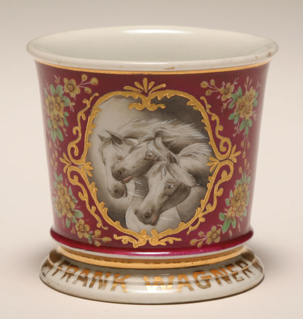 Appraisal: Occupational shaving mug Three Horses The Three Furies Gilt trim