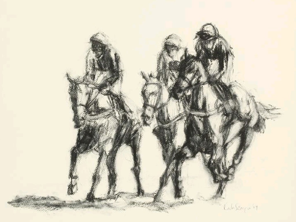 Appraisal: KATIE SCORGIE Three in a line a study of racehorses