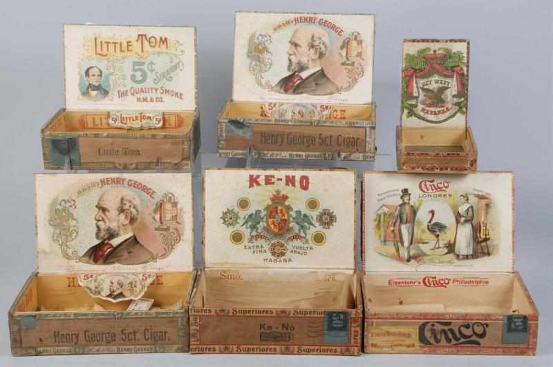 Appraisal: Lot of Early Wooden Cigar Boxes Description Some have beautiful