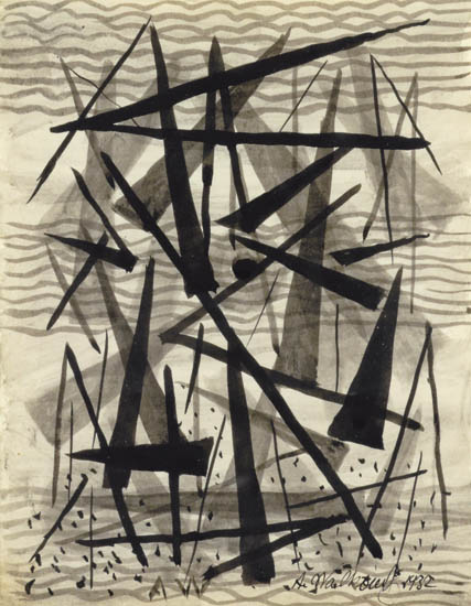 Appraisal: ABRAHAM WALKOWITZ Modernist Abstraction Pen and ink and wash and