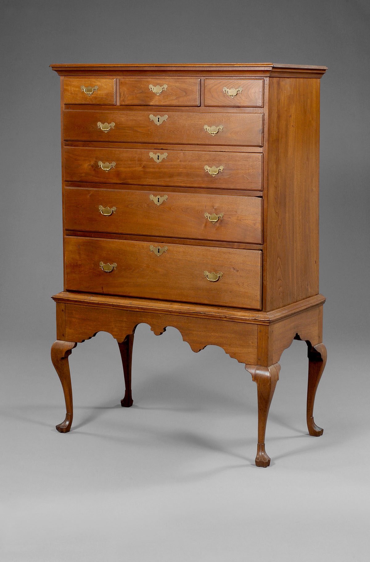 Appraisal: PENNSYLVANIA QUEEN ANNE CARVED WALNUT CHEST ON FRAME In two