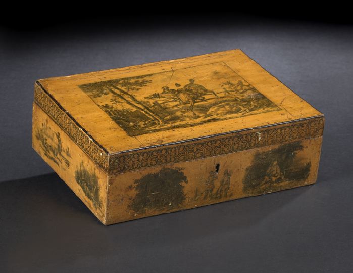 Appraisal: English Transfer-Printed Maple Gentleman's Jewelry Box second quarter th century