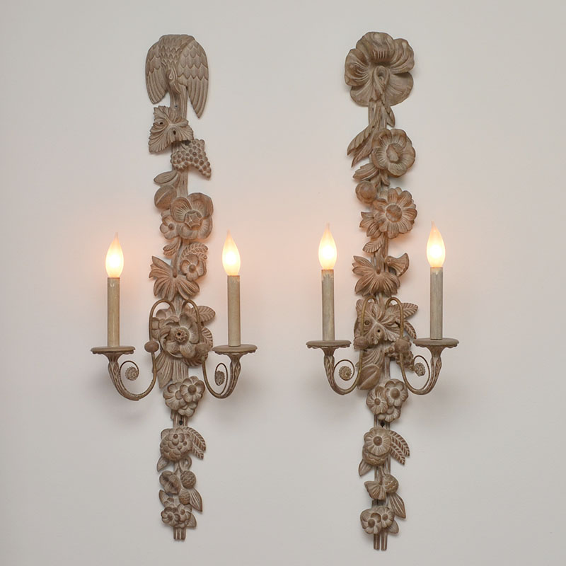 Appraisal: FRENCH CARVED WALL SCONCES tall pairs making pieces total to