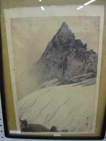 Appraisal: Hiroshi Yoshida Japanese Woodblock Print mountain climber image area ''