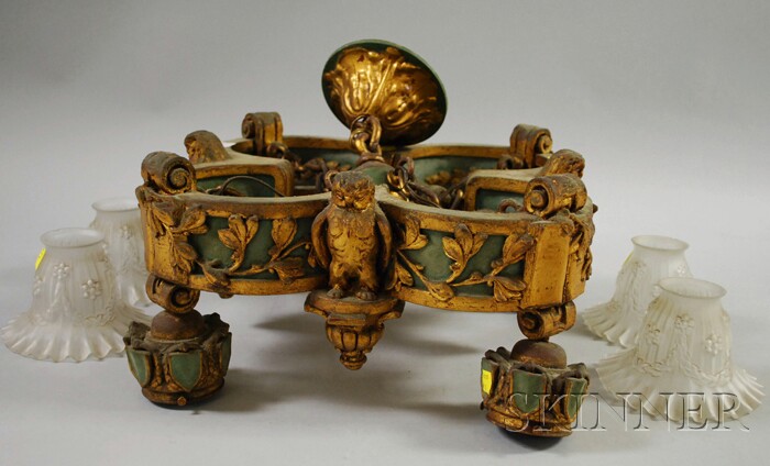 Appraisal: Late Victorian Gilt and Painted Cast Metal Four-light Chandelier with