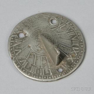 Appraisal: Pewter Sundial late th century round plate dotted exterior border