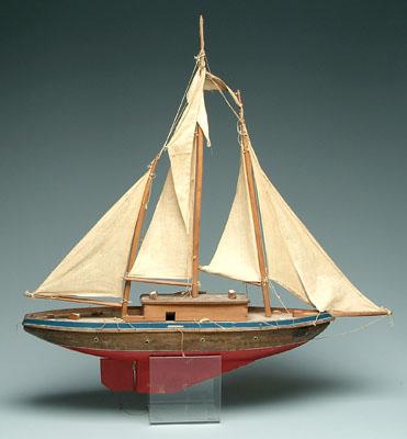 Appraisal: Three-masted folk art schooner model carved wooden hull with scribed