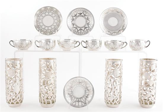 Appraisal: Silver overlay tumblers and cups with saucers set of glass