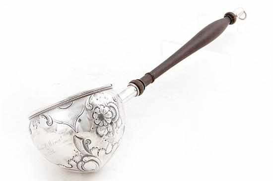 Appraisal: American coin silver repousse punch ladle dated unusual ornate bowl