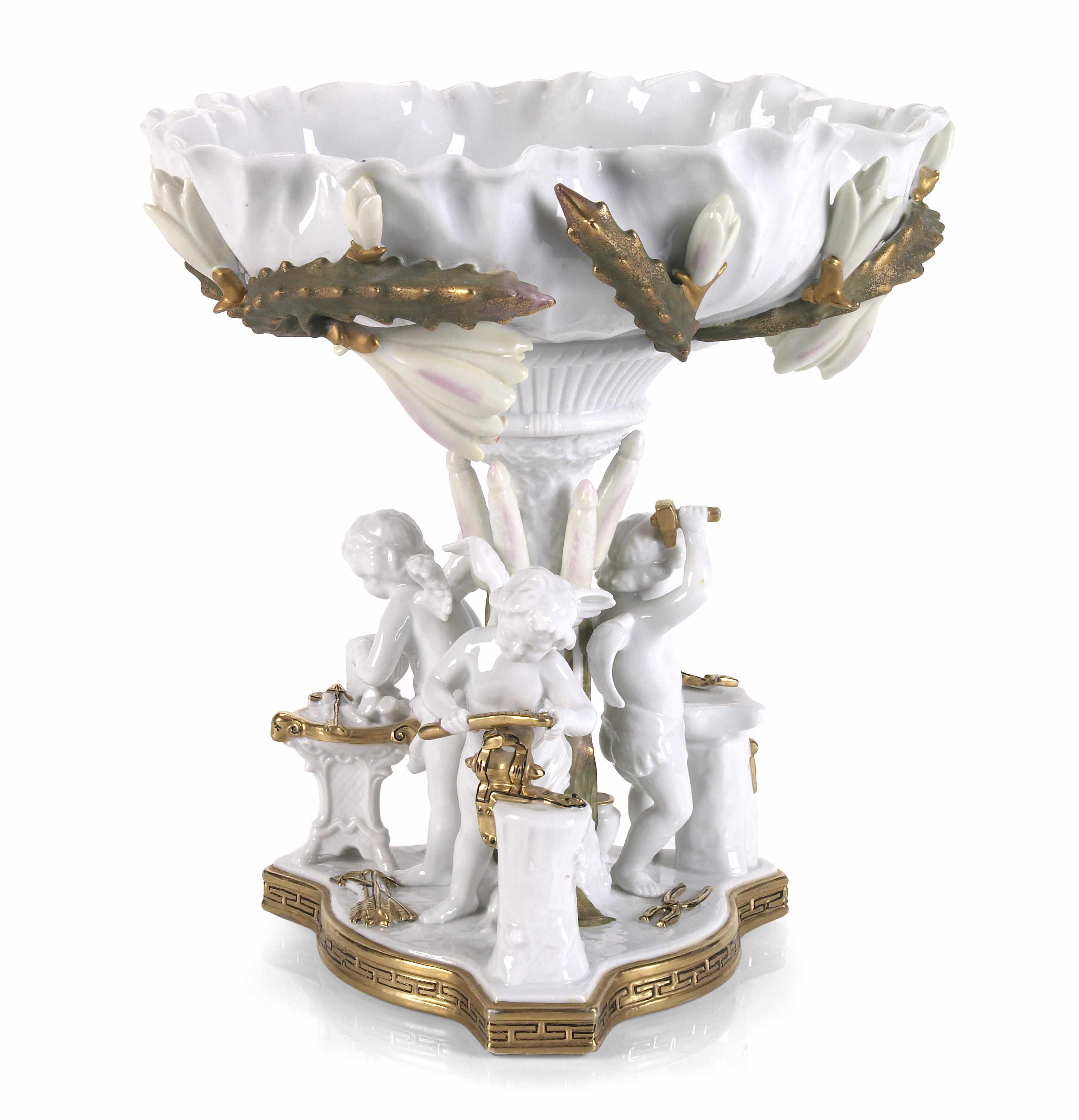 Appraisal: A Continental porcelain allegorical center bowl Depicting putti at various