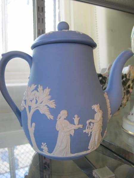 Appraisal: WEDGWOOD BLUE AND WHITE JASPER CLASSICAL THEMED COFFEE POT