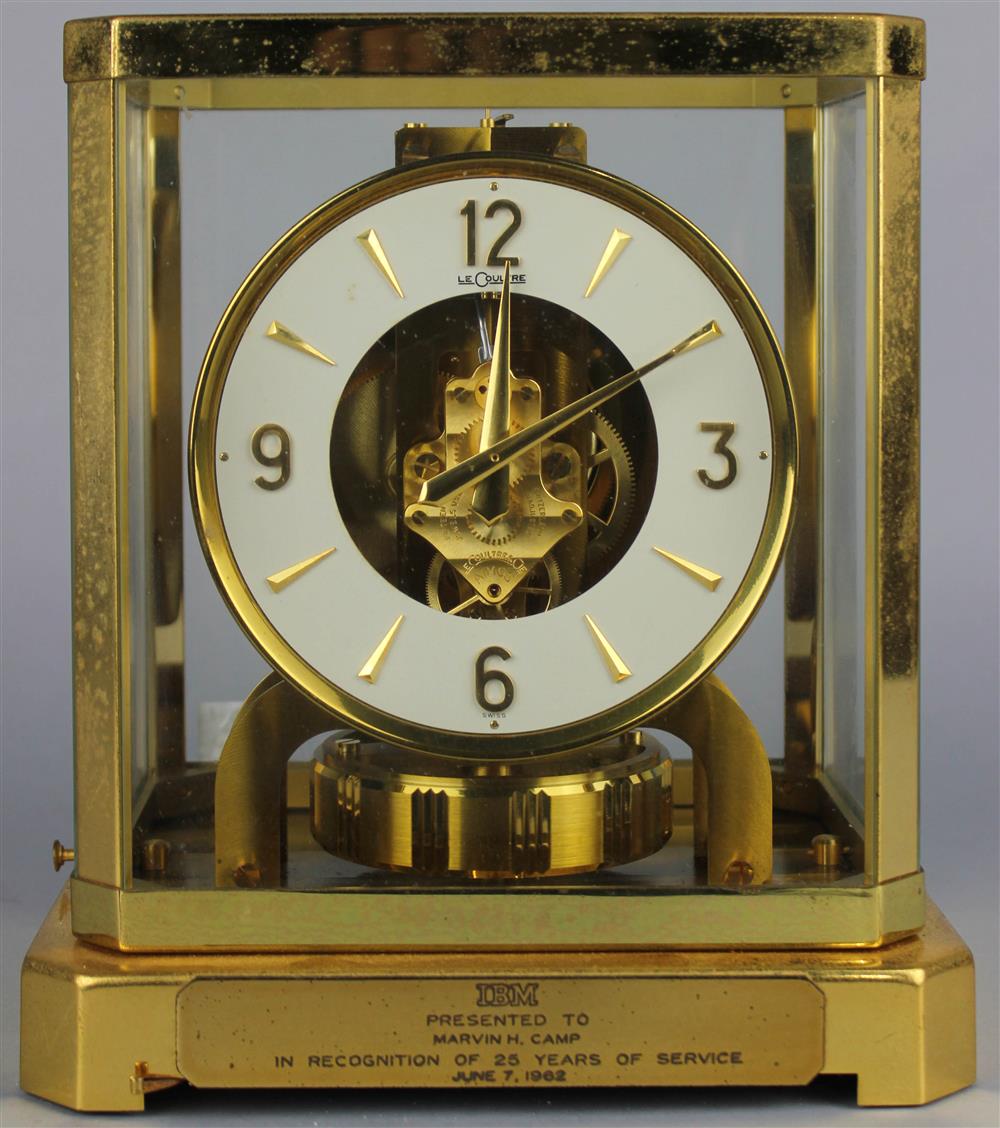 Appraisal: A LE COULTRE ATMOS CLOCK in rectangular glass and gilt