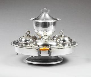 Appraisal: Silverplated Revolving Supper Dish th c the s Silverplated Revolving