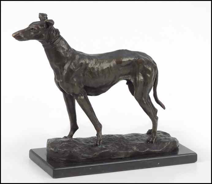 Appraisal: PATINATED BRONZE DOG Raised on a '' marble base Dog