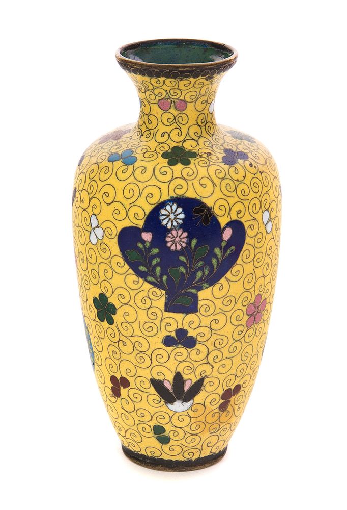 Appraisal: Chinese Yellow Cloisonn Vase Chinese Cloisonn Vase yellow w flower