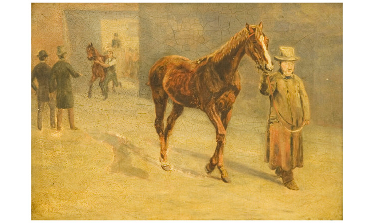 Appraisal: thC Oil On Canvas Gent Walking His Horse Titled To