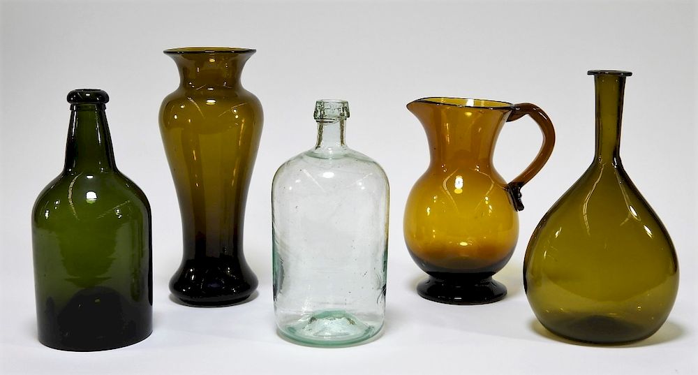 Appraisal: PC C American Hand Blown Glass Bottles Pitcher United States