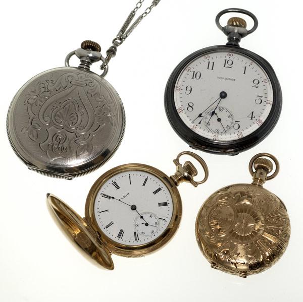 Appraisal: FOUR AMERICAN POCKETWATCHES k GF and silver cased ca k