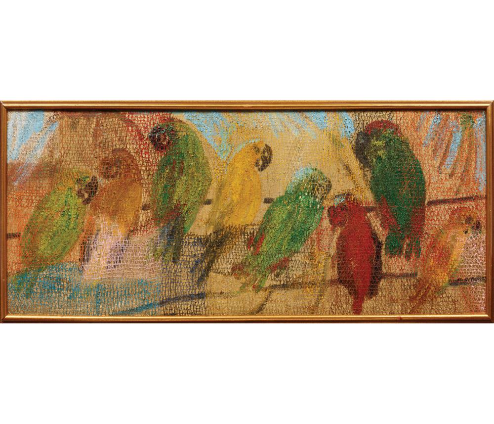 Appraisal: Hunt Slonem American Louisiana b Untitled Birds on Gold oil