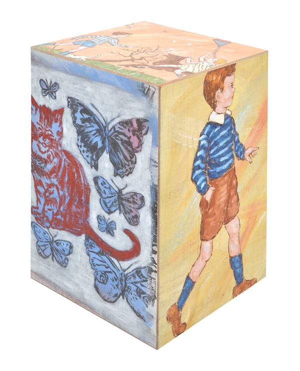 Appraisal: DAVID BROMLEY BORN A painted cube depicting various scenes acrylic