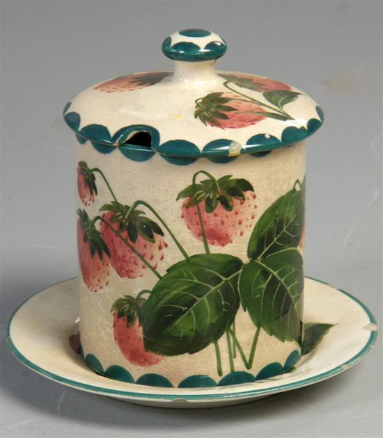 Appraisal: Wemyss strawberry jam pot cover and stand painted with strawberries