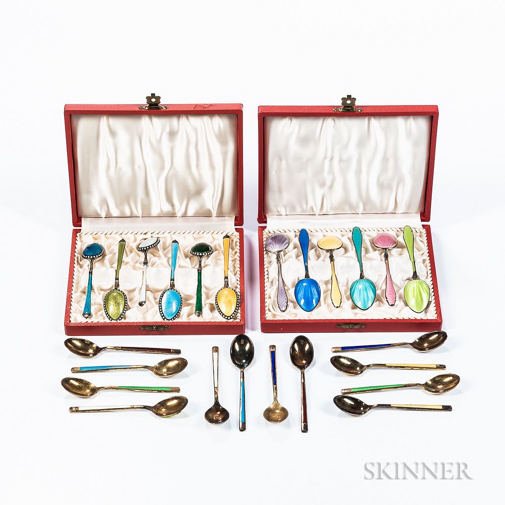 Appraisal: Twenty-four Sterling Silver and Enamel Demitasse Spoons Twenty-four Sterling Silver