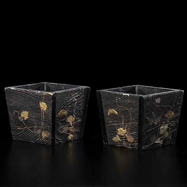 Appraisal: Japanese Planters Japanese ca s A pair of matching wooden